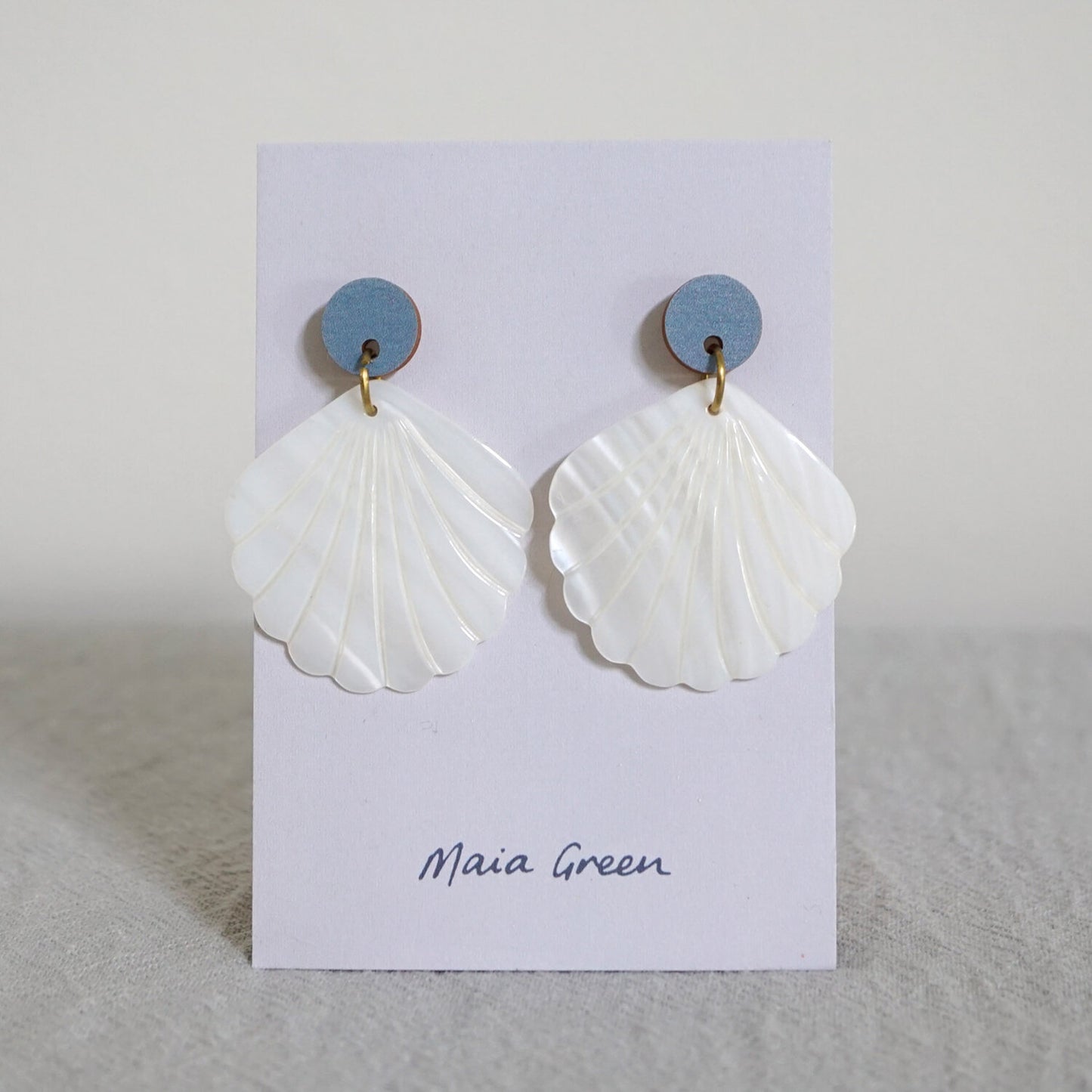 Maia Green Sea Shell in blue earrings