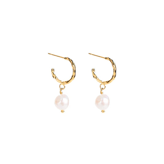 Pearl Drop Hoop Earrings