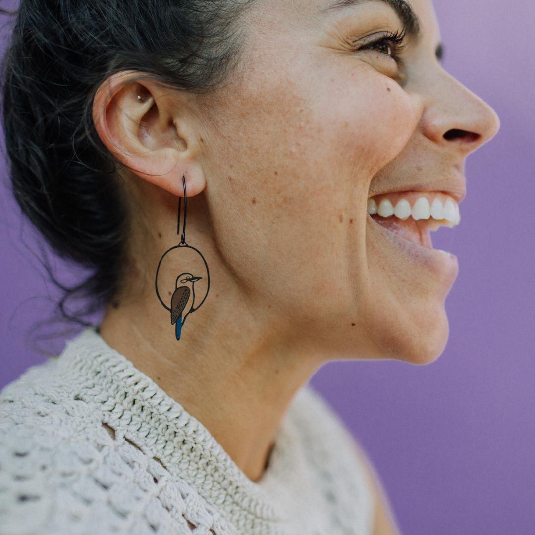 Denz Kookaburra earrings in Black, Brown & Blue