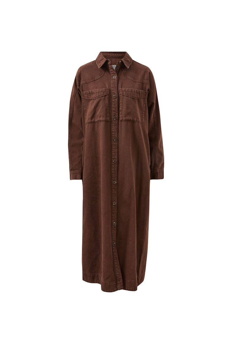 Ceres Life Rae Long Sleeve Midi Denim Dress - Chocolate