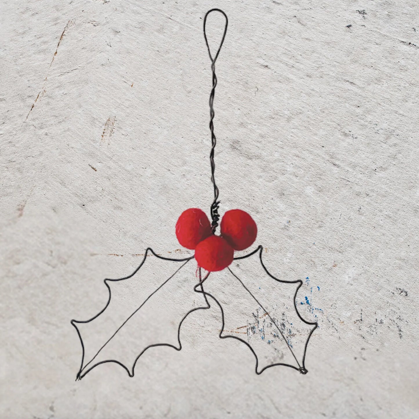 Red Felt Holly Wire Leaf