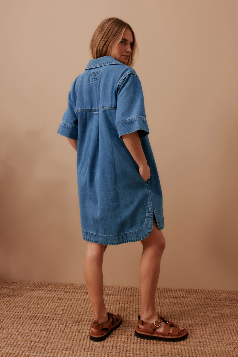 Ceres Life Sammy Relaxed Shirt Dress - Fresh Indigo