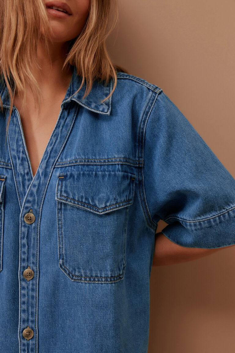 Ceres Life Sammy Relaxed Shirt Dress - Fresh Indigo