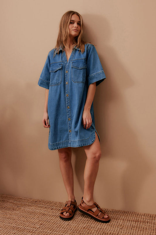 Ceres Life Sammy Relaxed Shirt Dress - Fresh Indigo