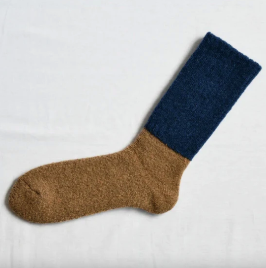 Nishiguchi Kutsushita Mohair Socks - Navy and Cappuccino