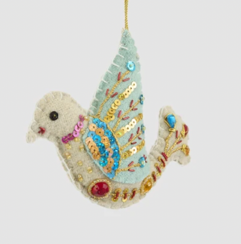 Medina Embroidered Bird Decoration - Blue
