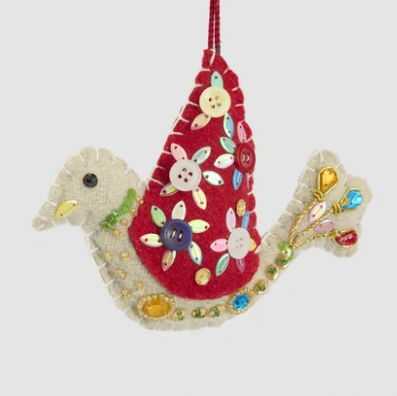 Medina Embroidered Bird Decoration - Red