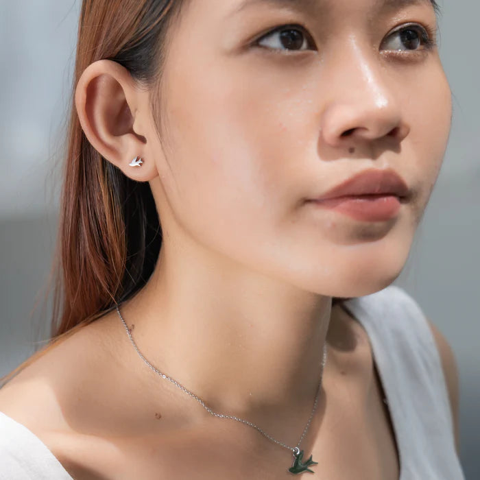 Bird Stud Earrings - Silver