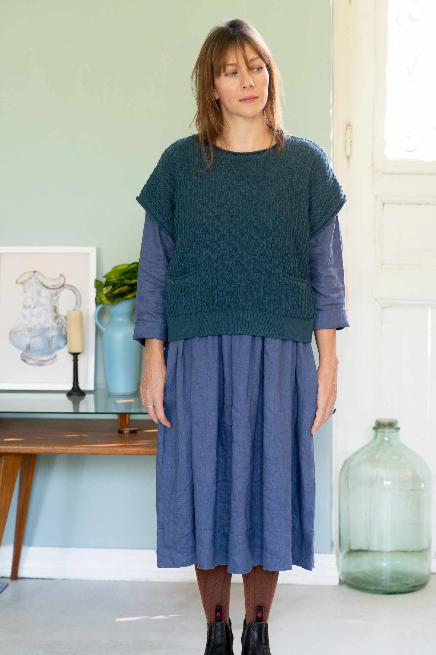 Lazybones Sunday Vest in Teal
