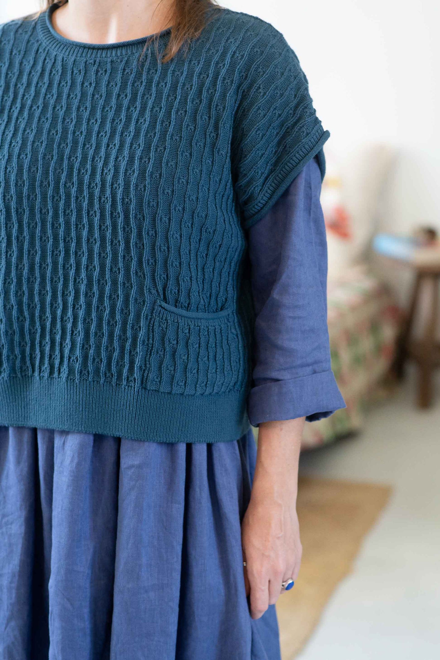 Lazybones Sunday Vest in Teal