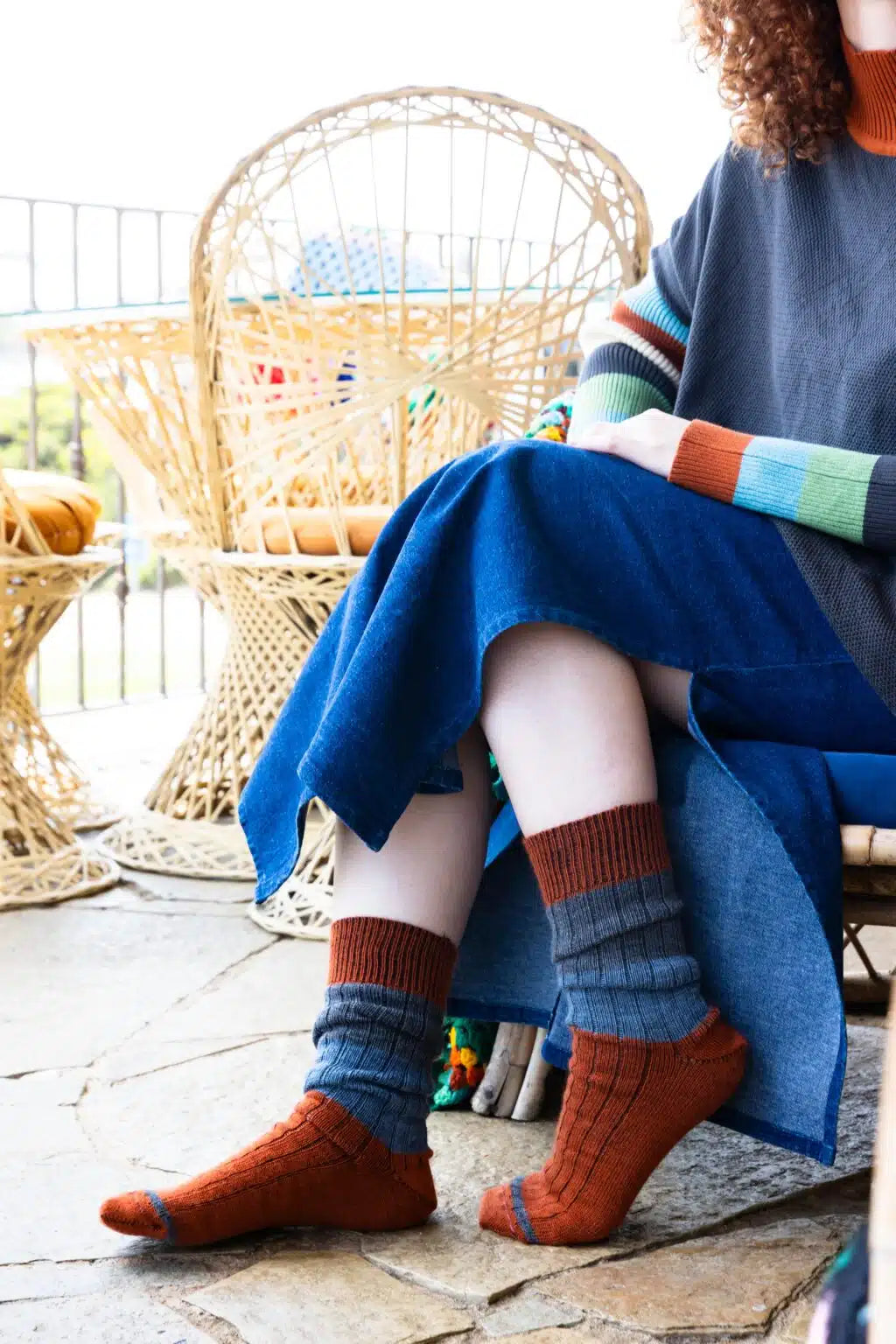 Tightology ‘Chunky Rib’ Rust Stripe Merino Wool Socks