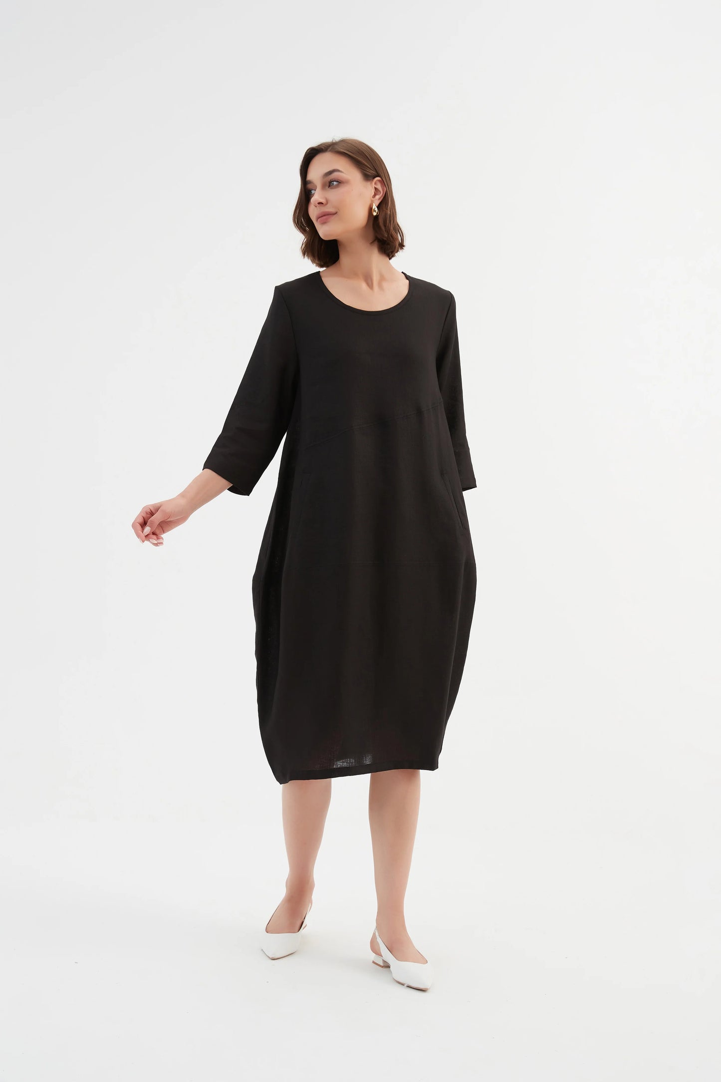 Tirelli 'Diagonal Seam Linen Dress - Black