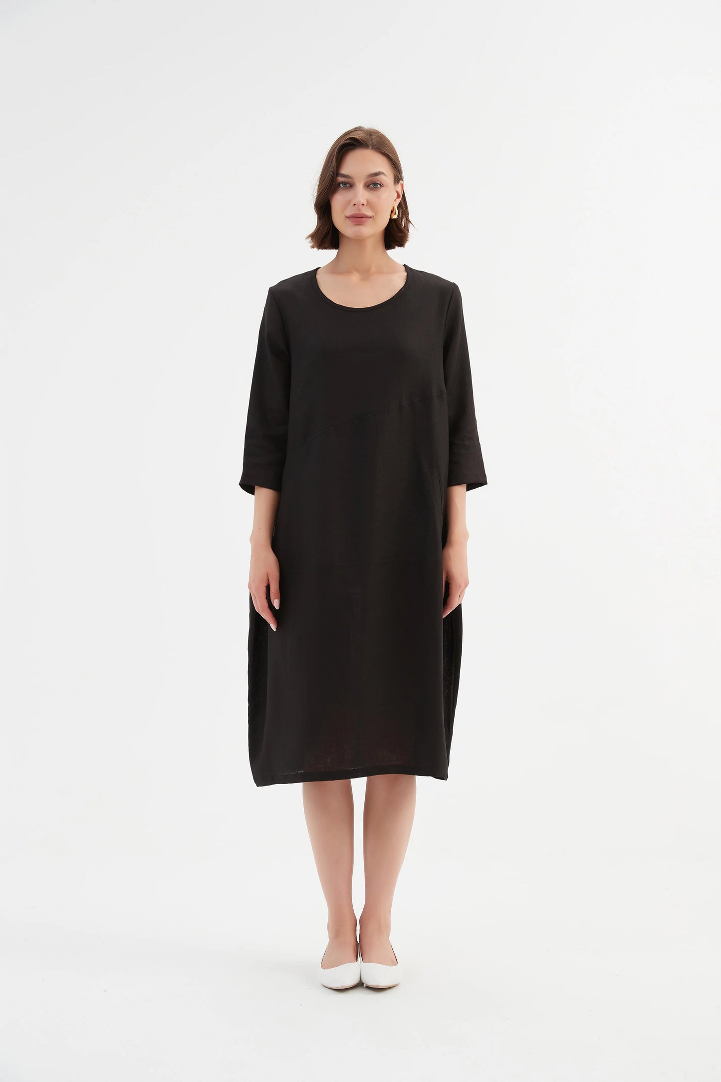 Tirelli 'Diagonal Seam Linen Dress - Black