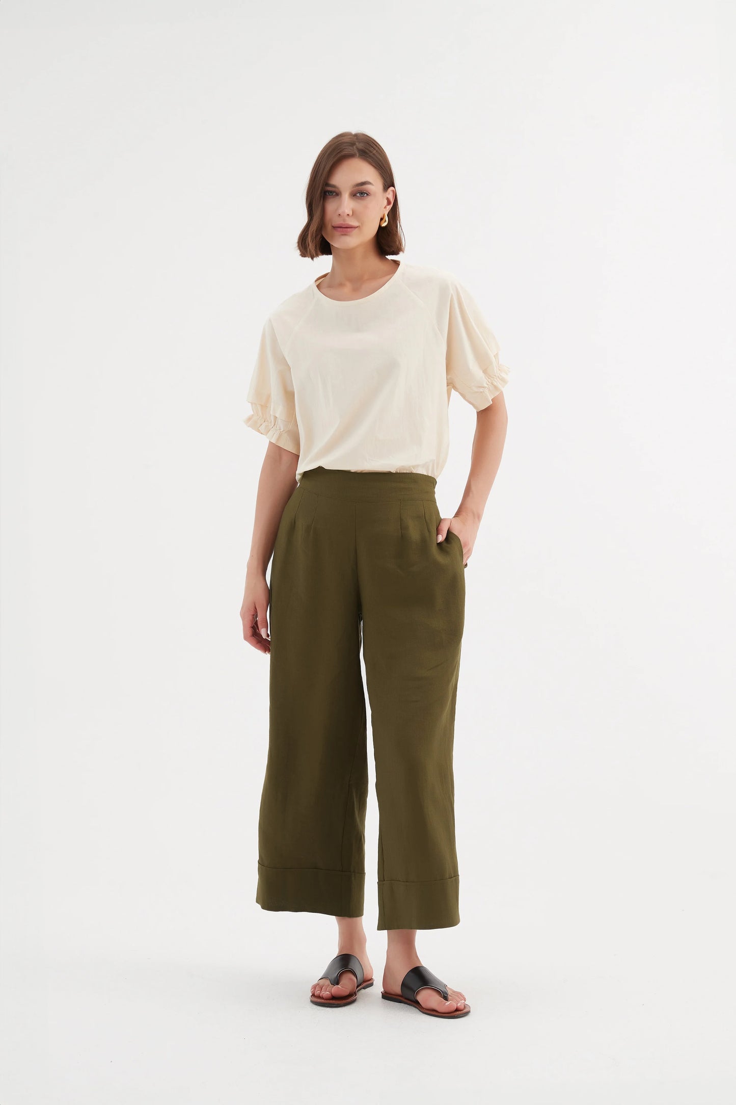 Tirelli Wide Leg Pant - Dark Moss