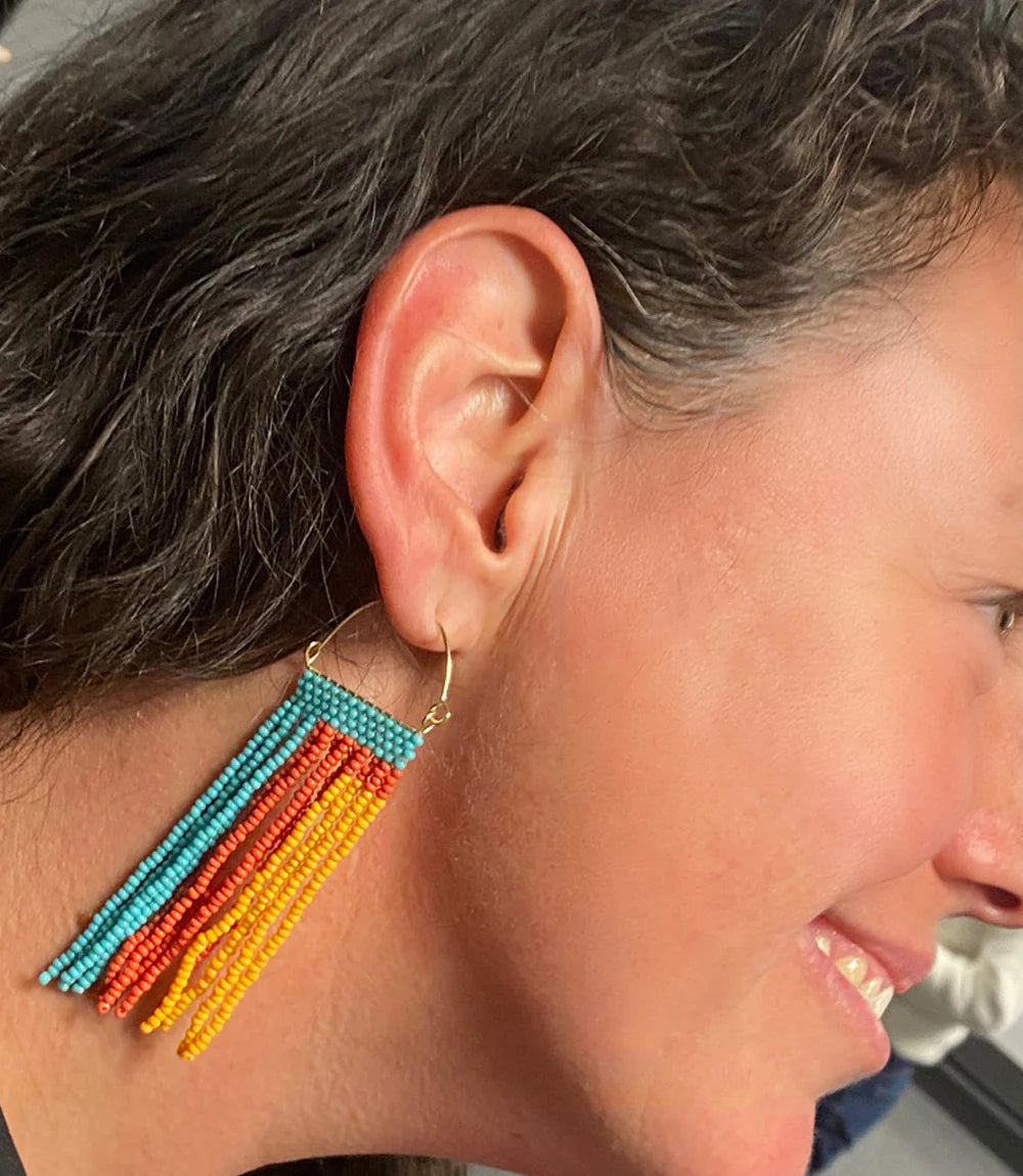 Fair Trade Wanderer Beaded Earrings - Aqua Sunset