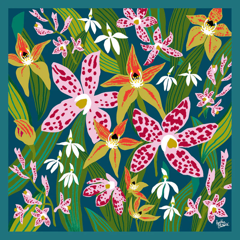 Julie White Silk Cotton Scarf- Wild Orchids