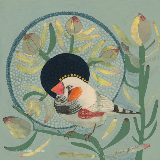Dana Kinter "Zebra Finch and Leucadendron" Mini Print