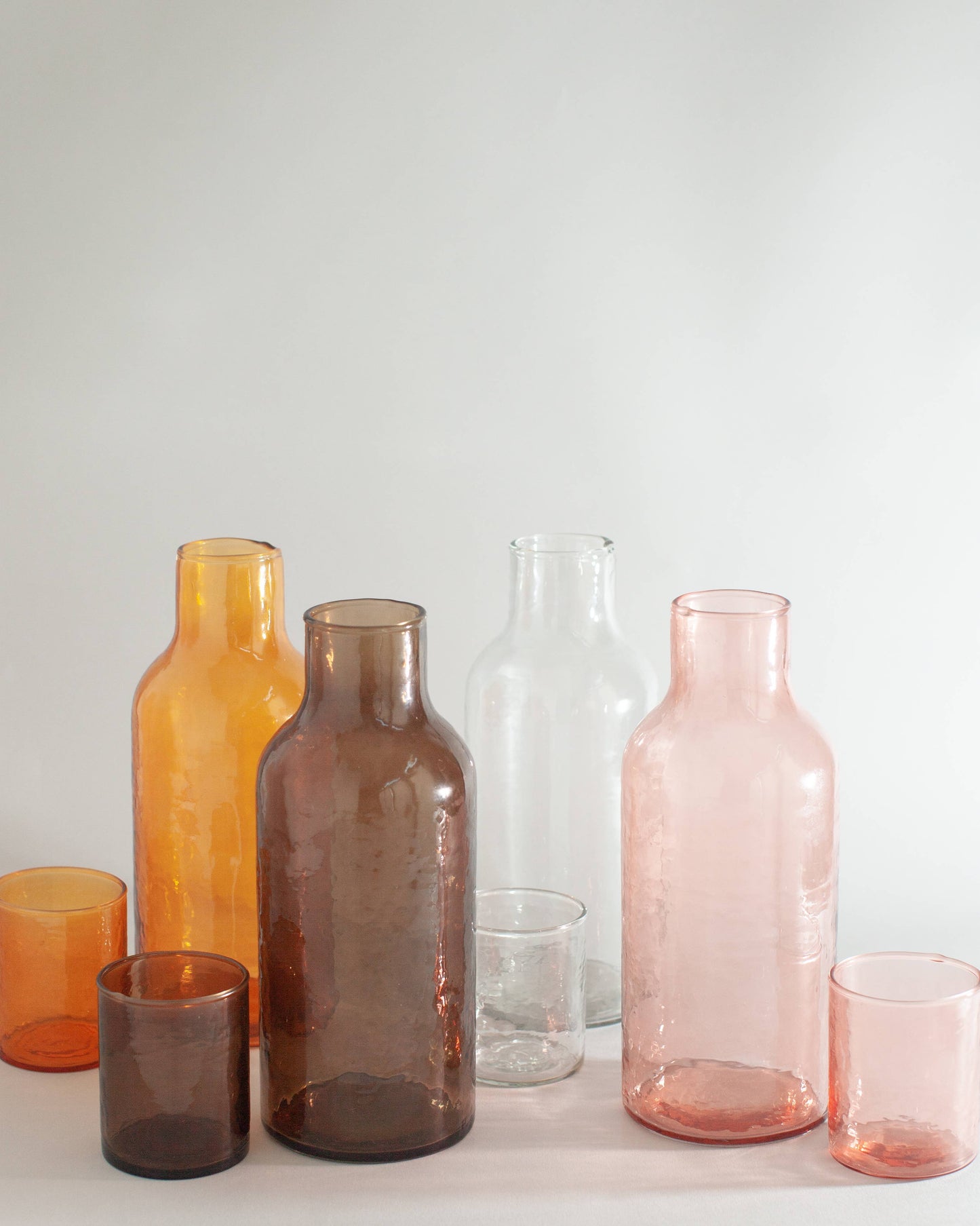 Handblown Hammered Glass Carafe: Pink