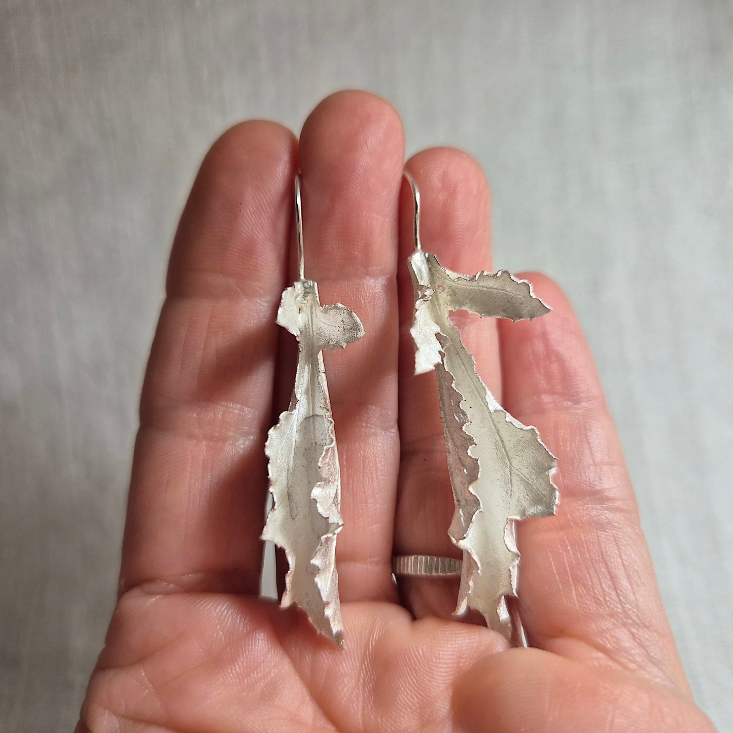 Anja Jagsch Silver Earrings - Long Leaf