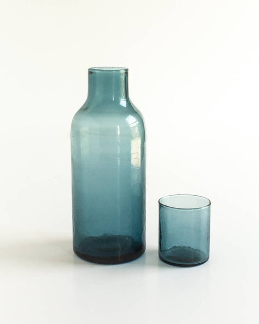 Handblown Hammered Glass Carafe: Blue