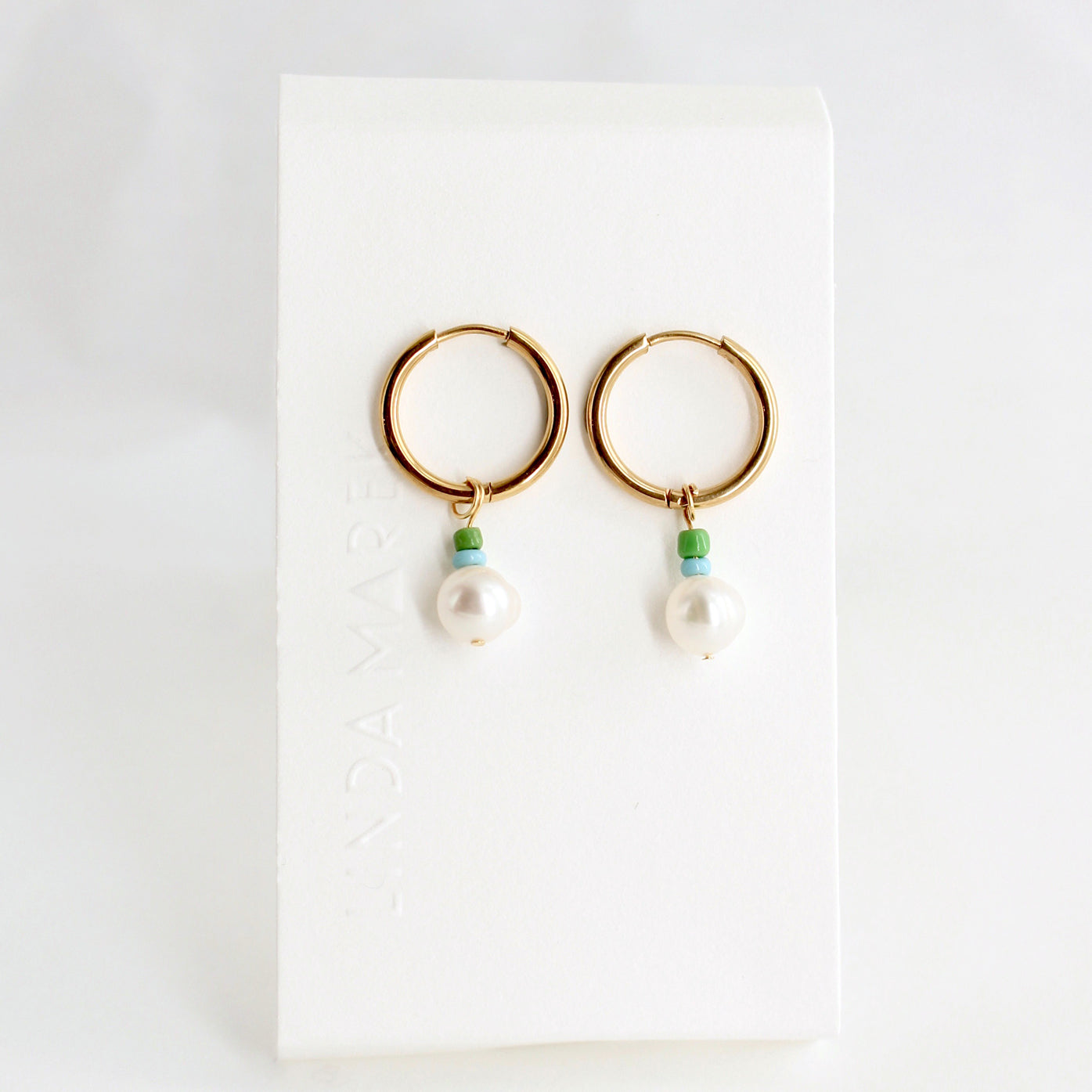 Linda Marek Green Beaded Pearl Earring