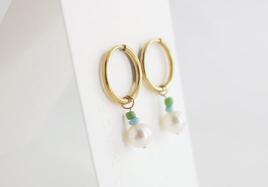 Linda Marek Green Beaded Pearl Earring