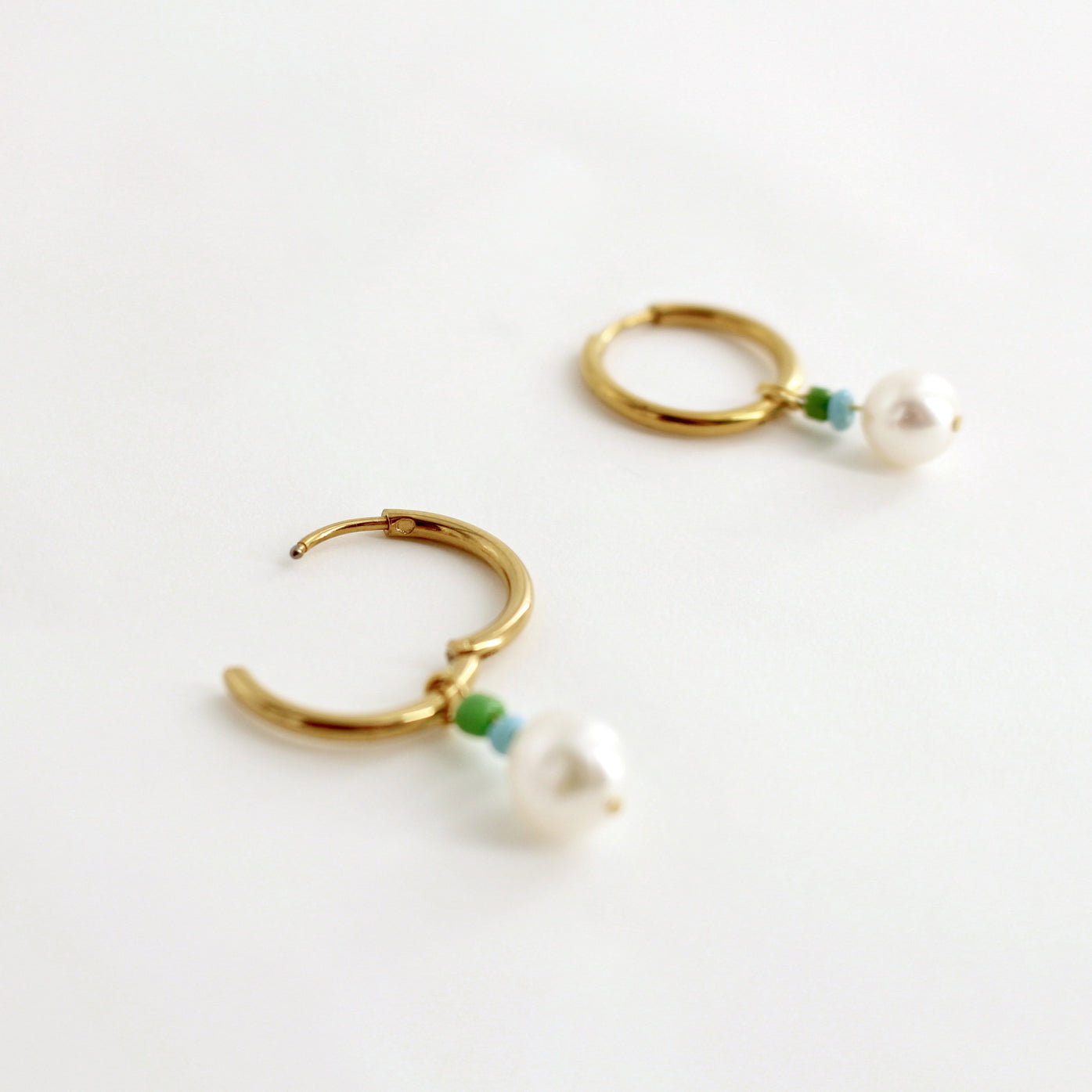 Linda Marek Green Beaded Pearl Earring