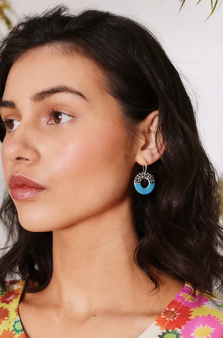 Togetherness Ceramic Mini Hoop Earrings - Sea