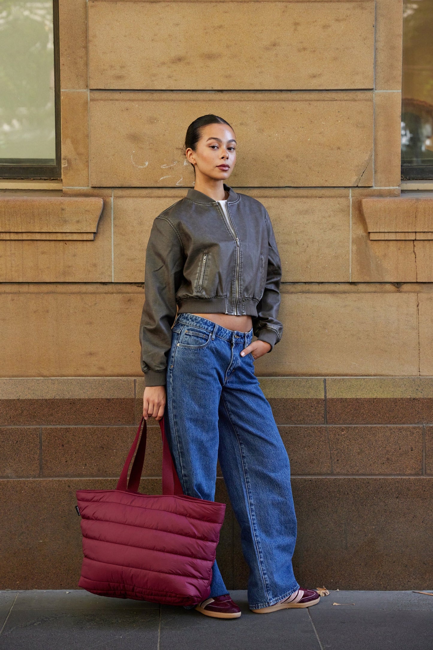 'Take It Base' Puffer Tote - Burgundy