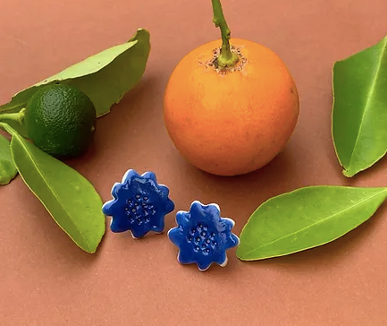 Togetherness Ceramic Cobalt Flora Stud Earrings
