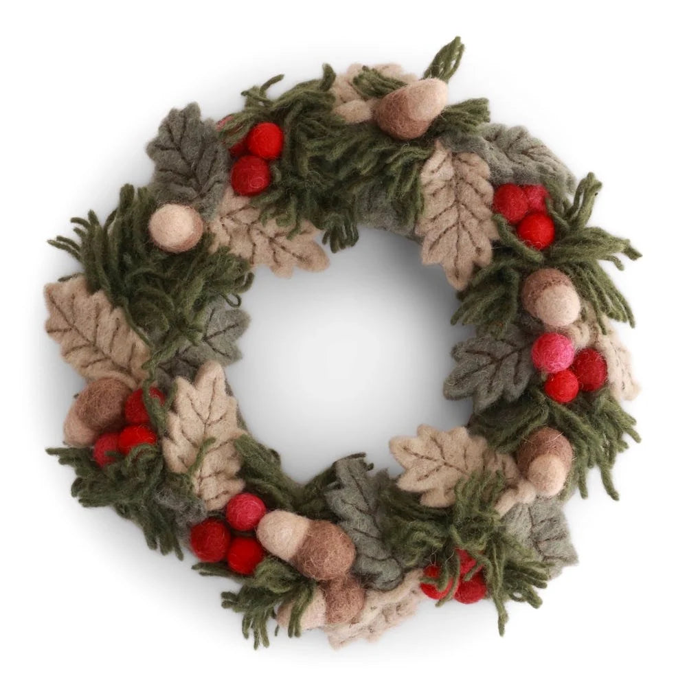 Gry & Sif Felt Wreath with Acorns and Red Berries