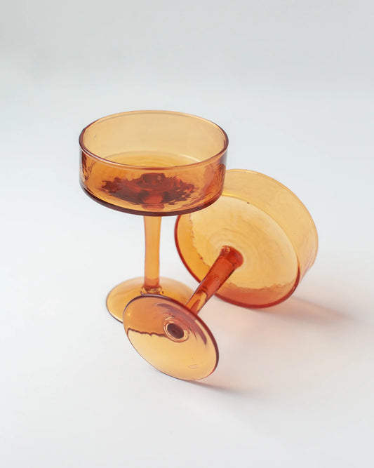 Handblown Hammered Glass Coupe - Amber