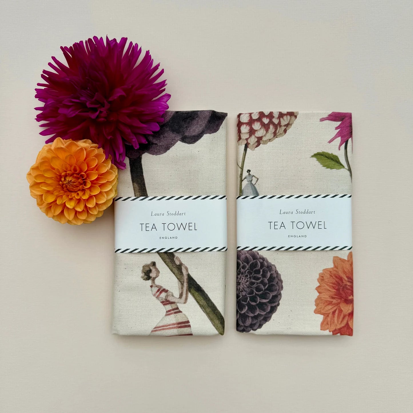 Laura Stoddart Dahlias Tea Towel