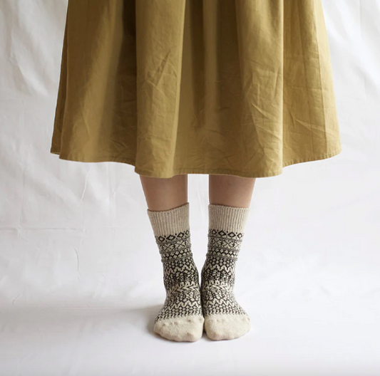 Nishiguchi Kutsushita Oslo Wool Socks - Oatmeal and Charcoal