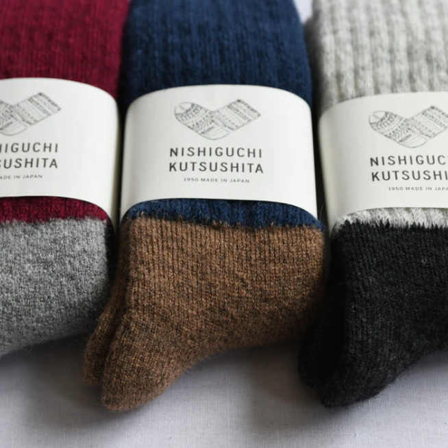 Nishiguchi Kutsushita Mohair Socks - Navy and Cappuccino