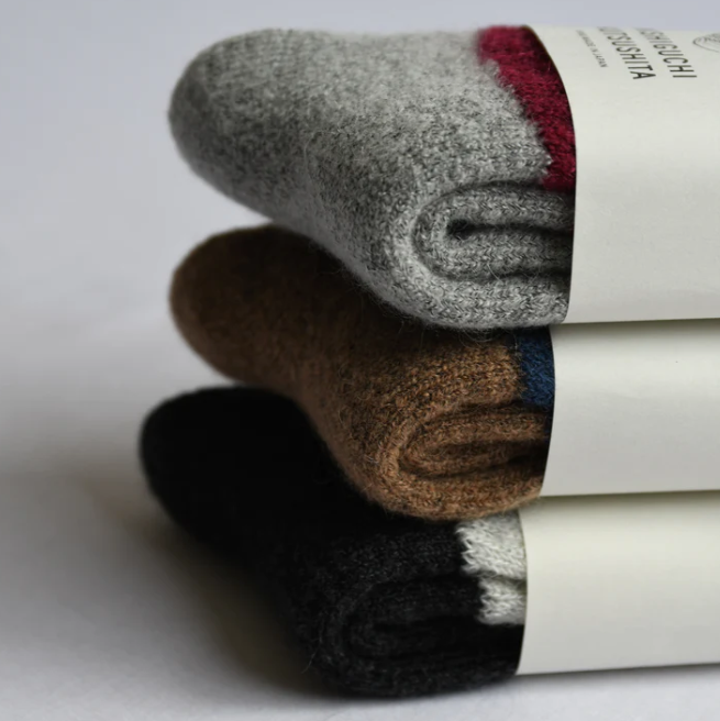 Nishiguchi Kutsushita Mohair Socks - Navy and Cappuccino