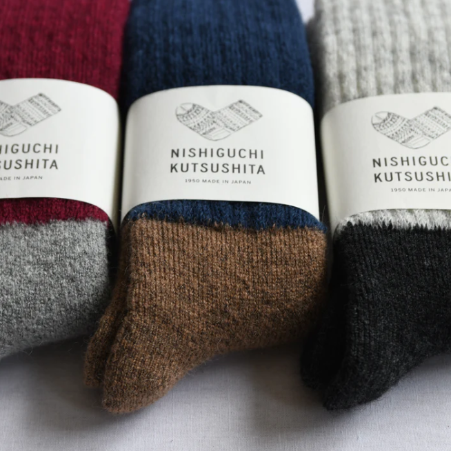 Nishiguchi Kutsushita Mohair Socks - Red and Grey