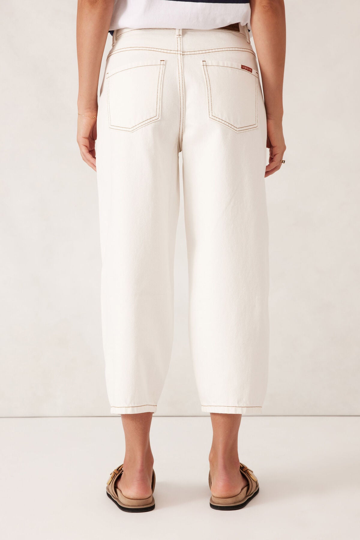 Ceres Life White Barrel Jeans