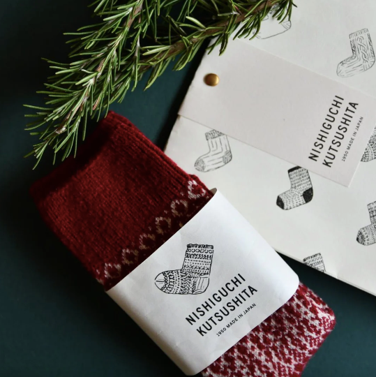 Nishiguchi Kutsushita Oslo Wool Socks - Wine and Vanilla