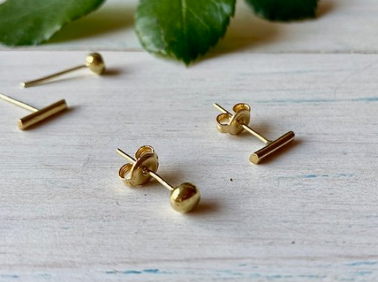 Loom Brass Ball & Bar Stud Earrings