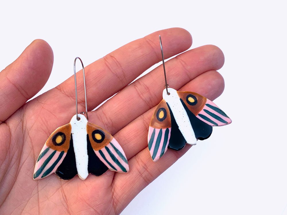 Togetherness Ceramic Midnight Moth Earrings