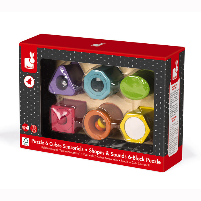 Janod Shapes and Sound 6 Block Puzzle