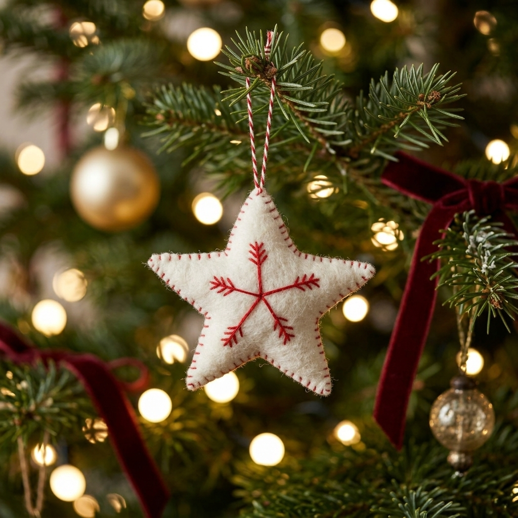 White Star Felt Christmas Ornament