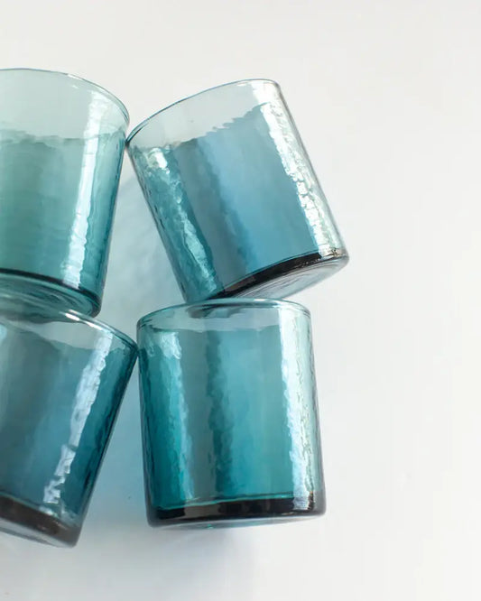 Handblown Hammered Glasses - Blue