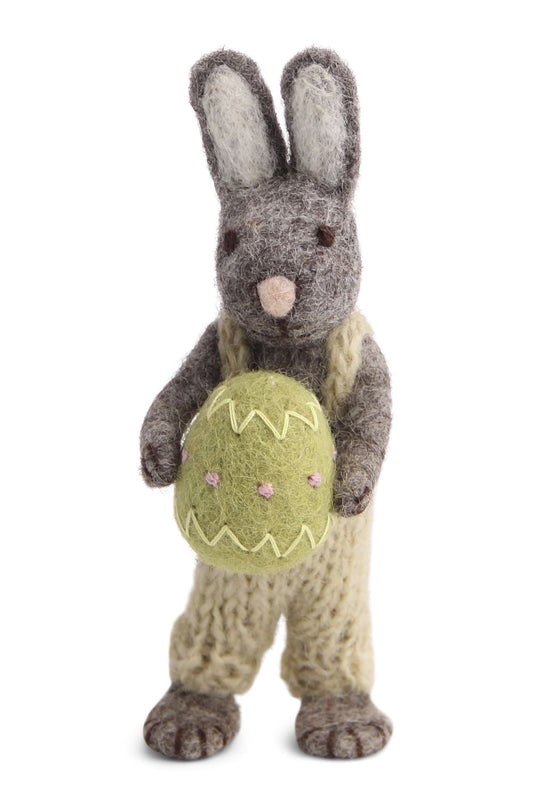 Gry and Sif Felted Rabbit with green egg