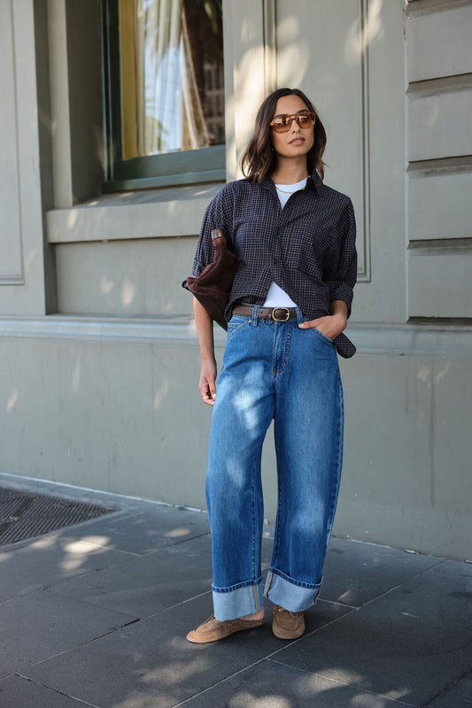 Ceres Life Cuffed Barrel Jeans - Fresh Indigo