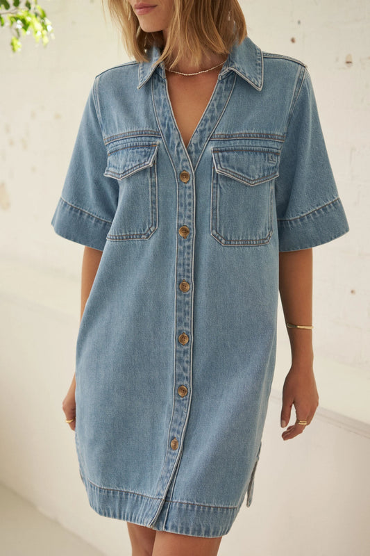 Ceres Life Bonnie Shirt Dress - Vintage Blue