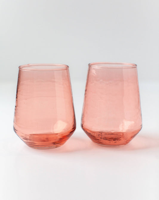 Handblown Hammered Glass Water Tumbler - Pink