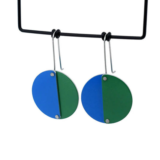 Kitty Came Home - Blue and Green Riveted Full Circle Earrings