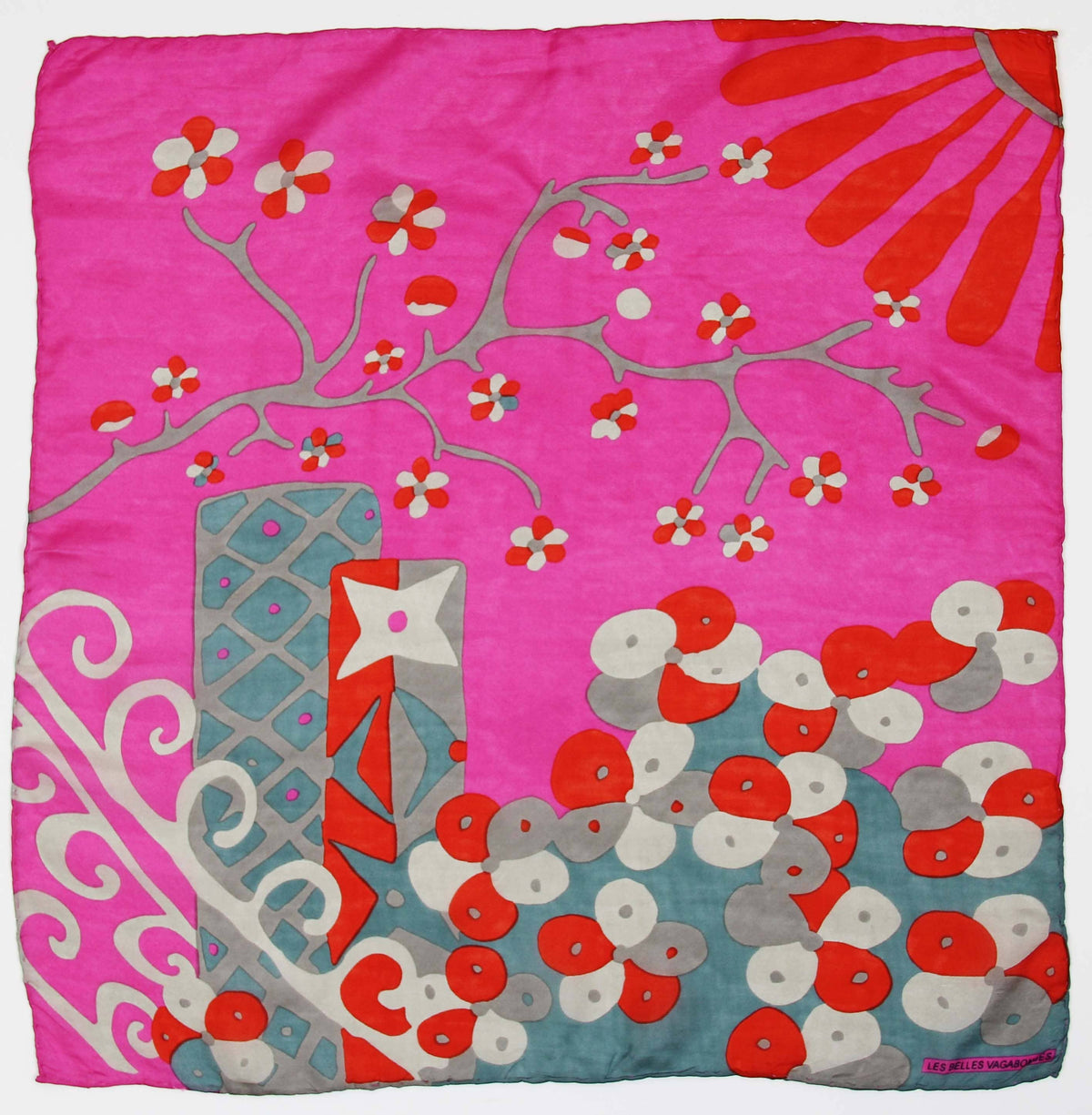 Square SIlk Scarf - Sakura Fuchsia
